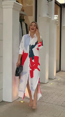 Artistic Color-Block Split-Joint Shirt Dress