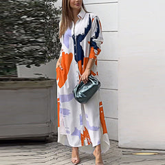 Artistic Color-Block Split-Joint Shirt Dress