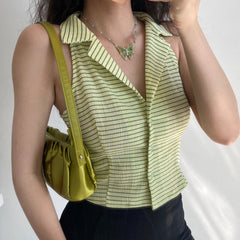 80s Lime Button Vest ~ HANDMADE