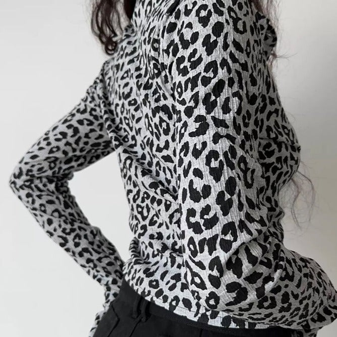 90s Leopard Button Front Polo ~ HANDMADE