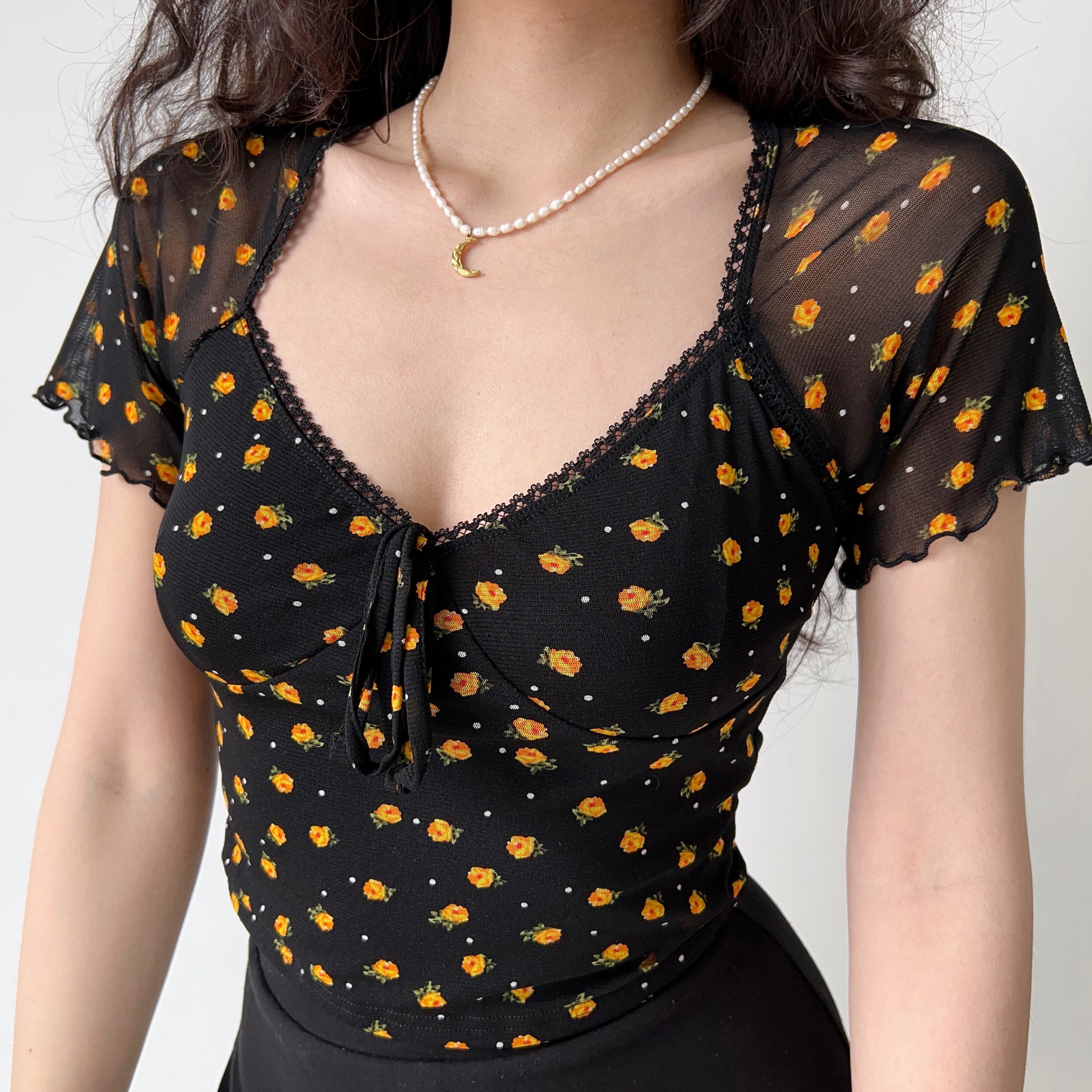 Vintage Marigold Mesh Top ~ HANDMADE