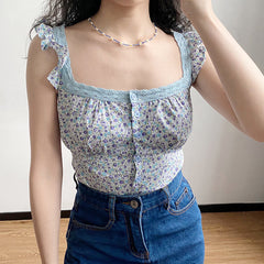 Amelie Floral Lace Tank ~ HANDMADE // Blue