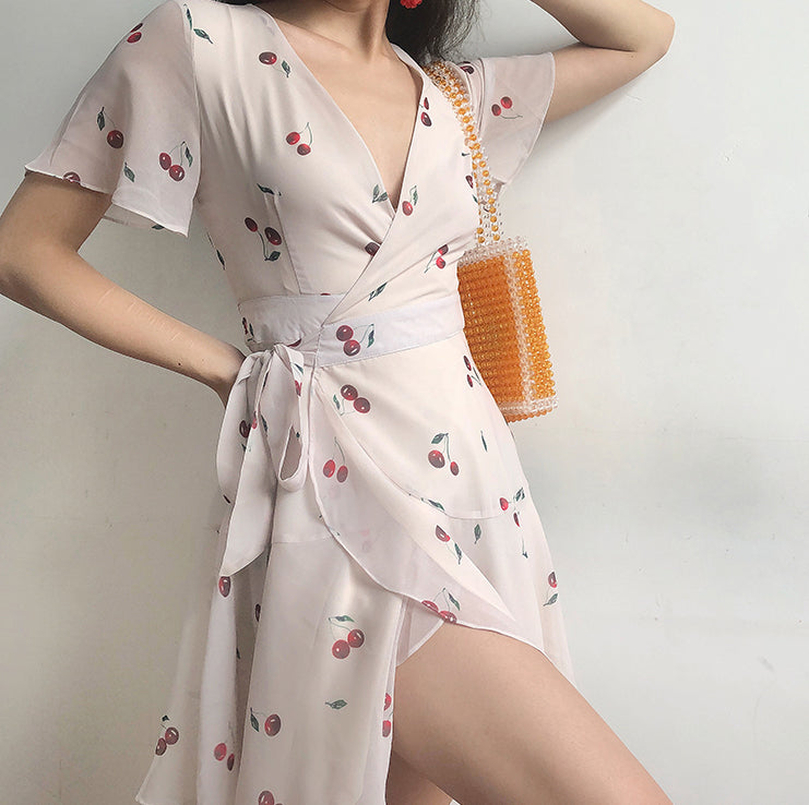 60s Style Cherry Wrap Dress