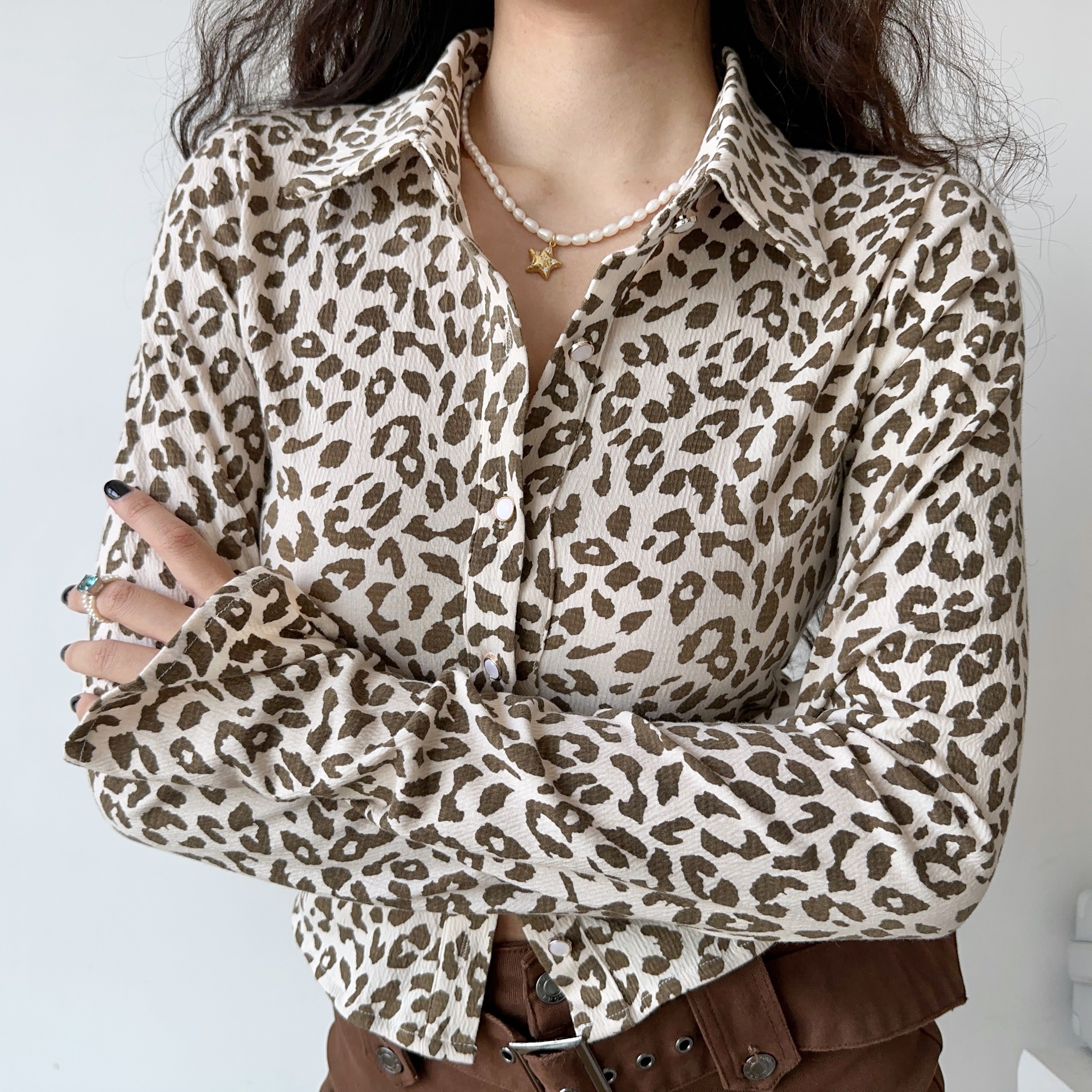 90s Leopard Button Front Polo ~ HANDMADE