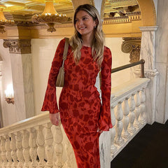 Cecily Long Sleeve Rose Printed Maxi Dress