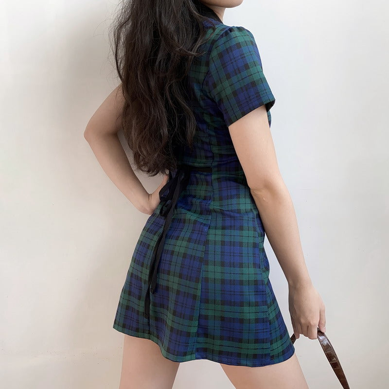 Academy Plaid Lapel Dress ~ HANDMADE