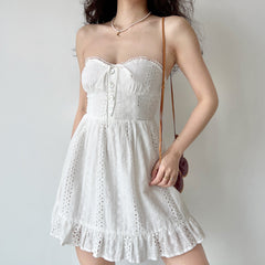 Fawn Poplin Embroidered Dress ~ HANDMADE