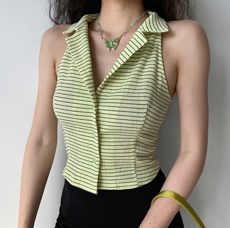 80s Lime Button Vest ~ HANDMADE