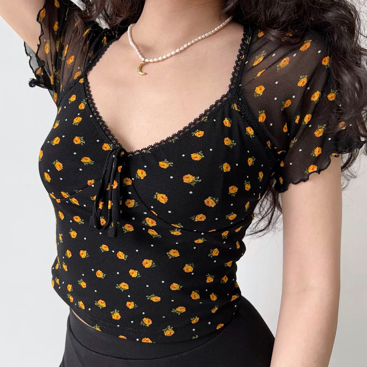 Vintage Marigold Mesh Top ~ HANDMADE