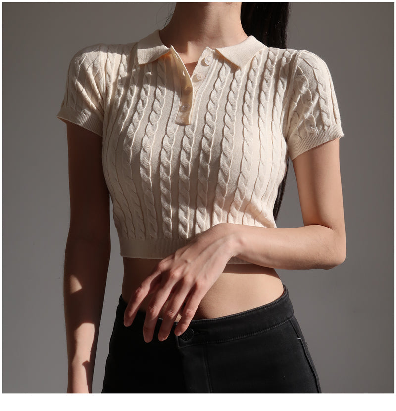 Knit Polo Crop Top