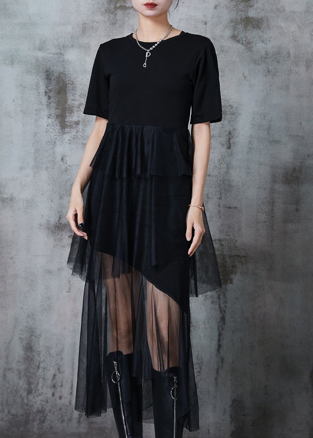 Organic Black Asymmetrical Patchwork Cotton Dress Summer