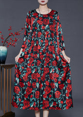 Organic Black Oversized Floral Silk Long Dresses Summer