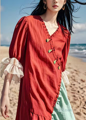 Organic Colorblock Ruffled Patchwork Cotton Dresses Summer