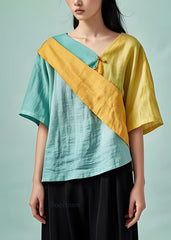 Original Design Colorblock Asymmetrical Patchwork Cotton Tops Summer