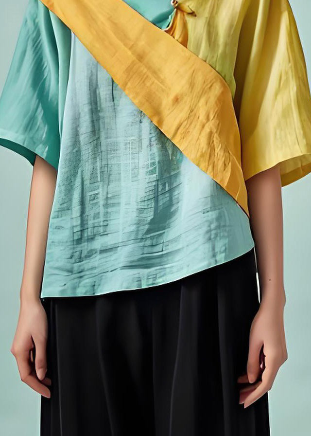 Original Design Colorblock Asymmetrical Patchwork Cotton Tops Summer