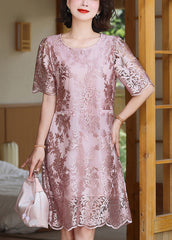 Pink Jacquard Silk Mid Dresses Silm Fit Summer