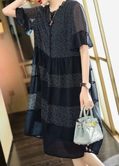 Plus Size Black Print Chiffon Maxi Dress Summer