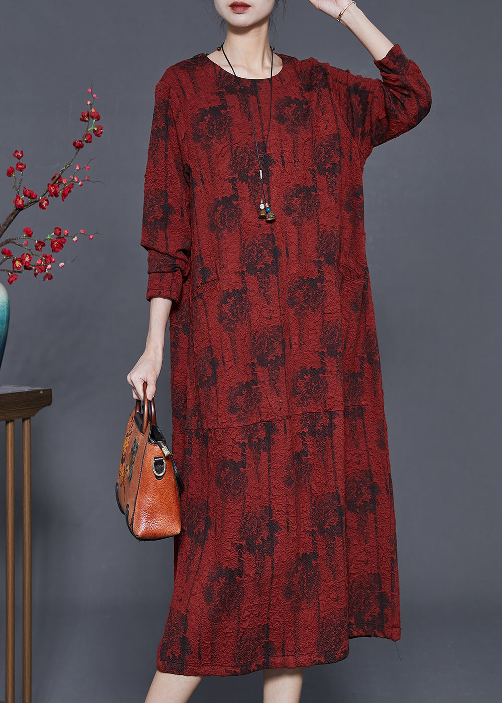 Plus Size Mulberry Oversized Jacquard Spandex Holiday Dress Fall