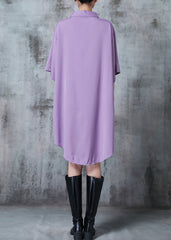 Purple Comfotable Cotton Shirt Dress Oversized Summer