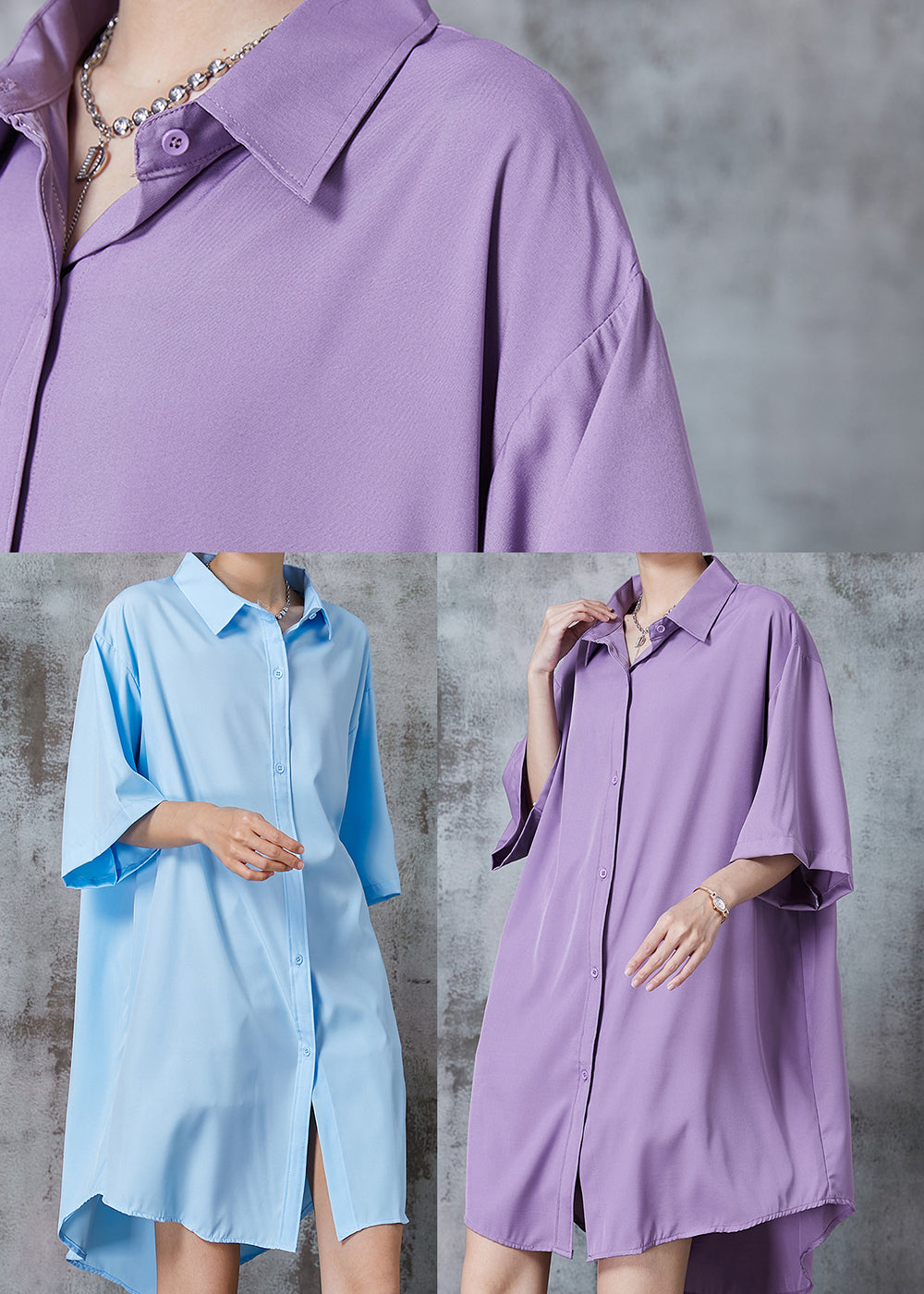 Purple Comfotable Cotton Shirt Dress Oversized Summer