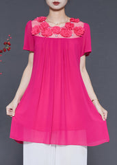 Rose Patchwork Chiffon Dress Stereoscopic Flower Summer