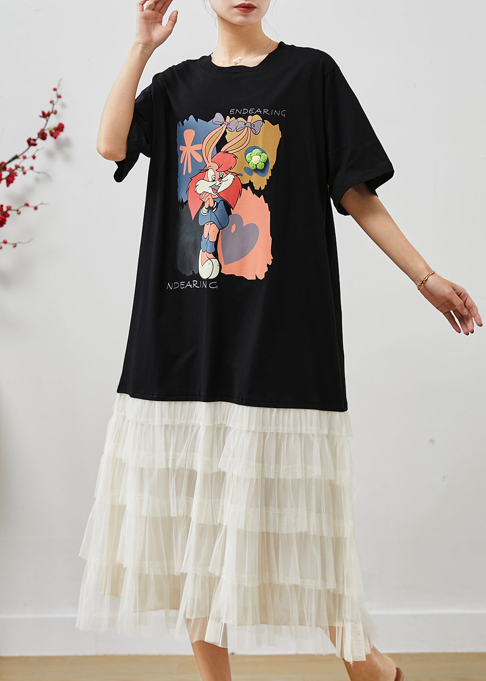 Style Black Oversized Patchwork Cartoon Tulle Party Dress Summer