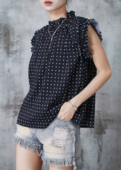 Style Black Ruffled Print Chiffon Tops Summer