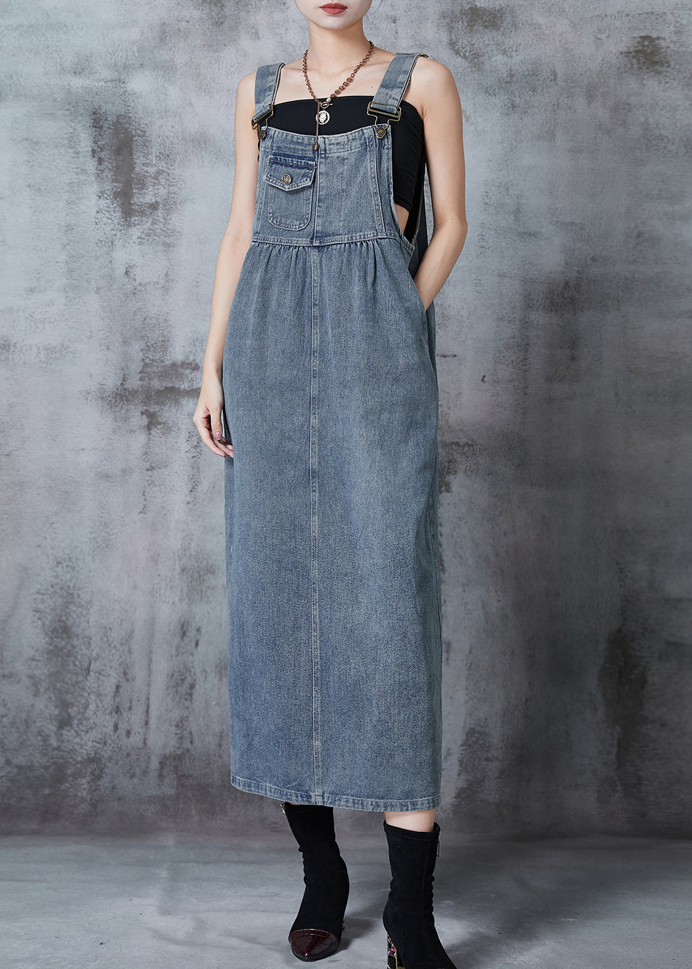 Stylish Blue Grey Oversized Denim Long Dress Summer