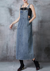 Stylish Blue Grey Oversized Denim Long Dress Summer