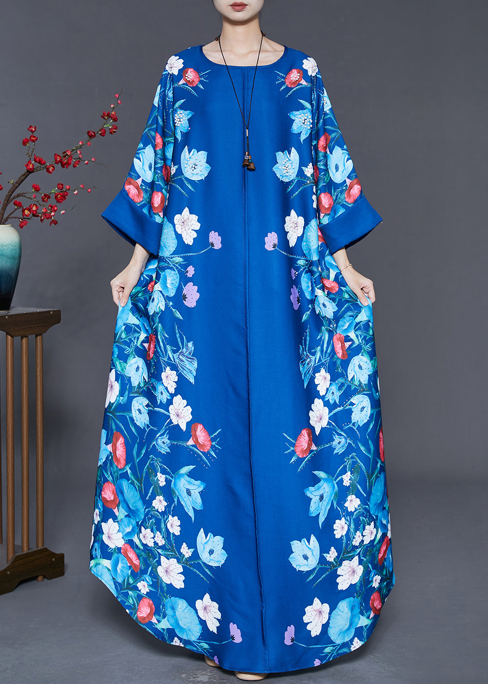 Stylish Blue Oversized Print A Line Dress Summer