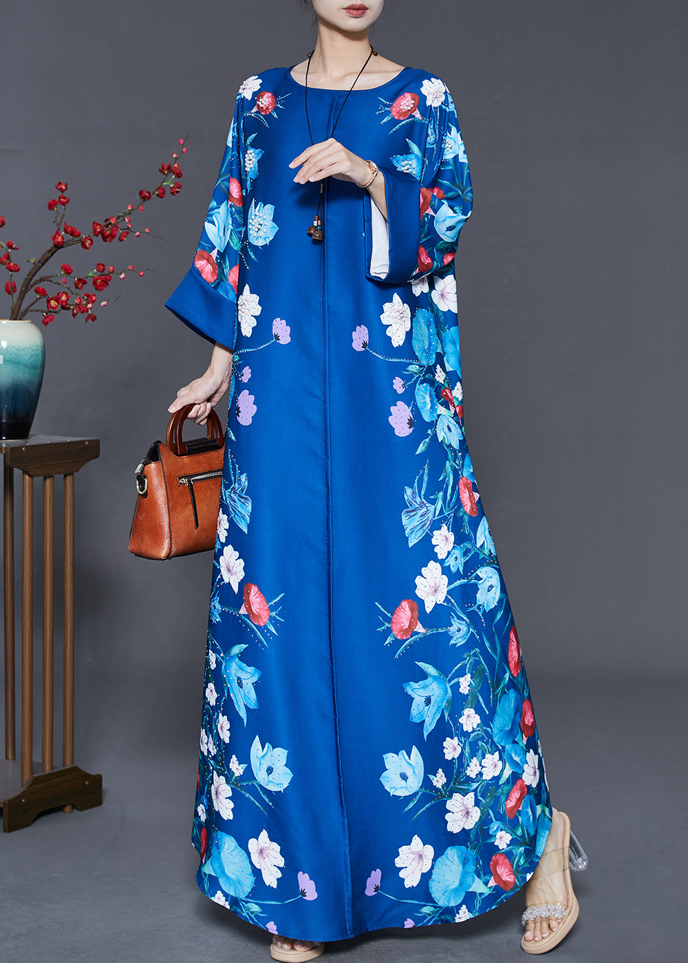 Stylish Blue Oversized Print A Line Dress Summer