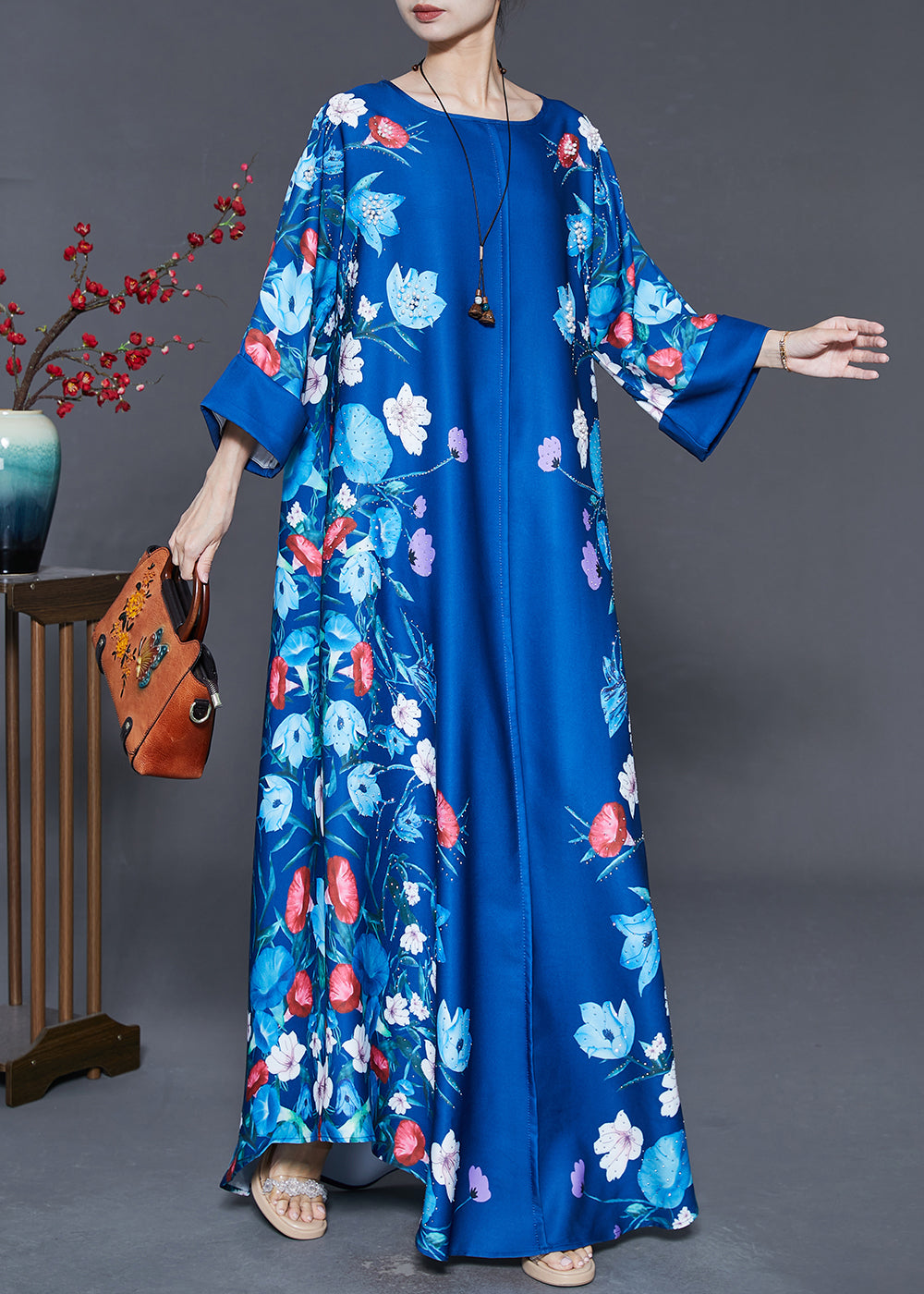 Stylish Blue Oversized Print A Line Dress Summer