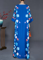 Stylish Blue Oversized Print A Line Dress Summer