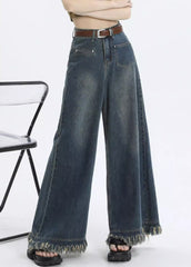 Stylish Blue Pockets High Waist Denim Pants Summer