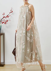 Stylish Grey Embroidered Tulle Sundress Summer