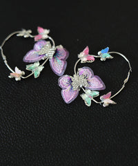 Stylish Rainbow Allouy Butterfly Zircon Circular Hoop Earrings