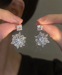 Stylish Silk Sterling Silver Zircon Snowflake Drop Earrings