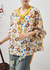 Stylish Yellow Oversized Floral Cotton Shirt Tops Summer