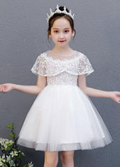 Unique Blue Embroideried Patchwork Tulle Kids Long Vacation Dresses Summer