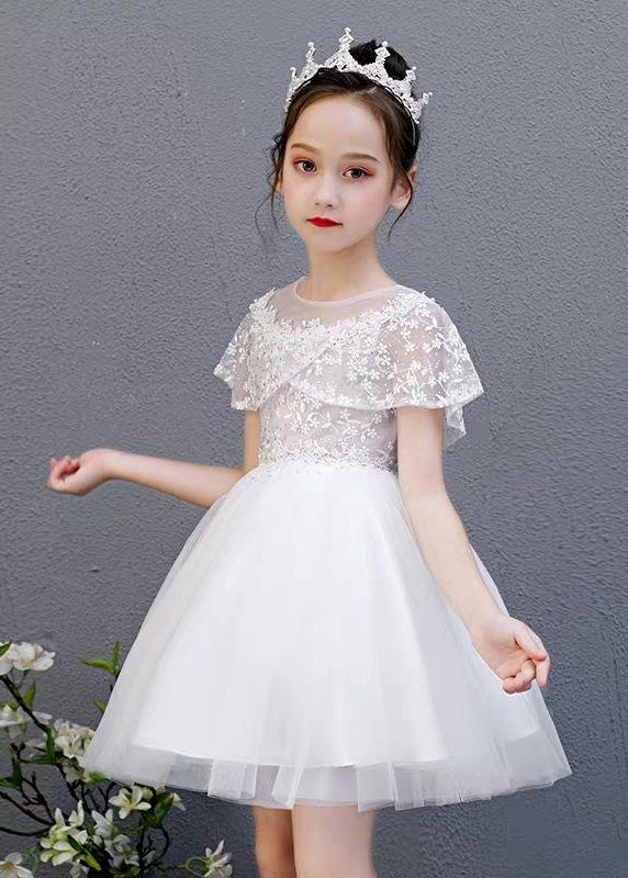 Unique Blue Embroideried Patchwork Tulle Kids Long Vacation Dresses Summer