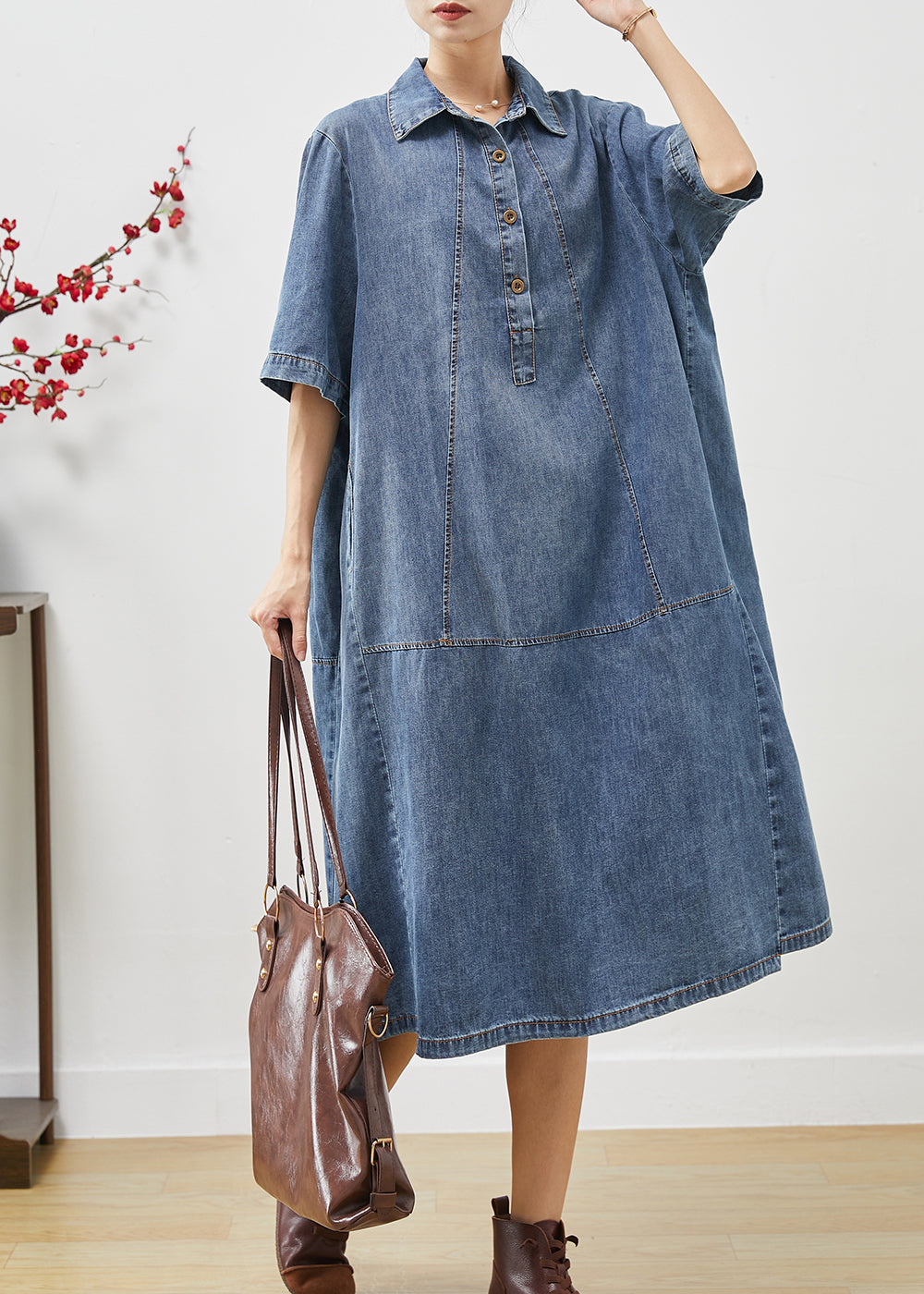 Unique Blue Oversized Patchwork Denim Dresses Summer