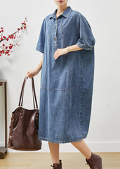 Unique Blue Oversized Patchwork Denim Dresses Summer