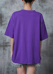 Unique Purple Oversized Print Cotton Tops Summer