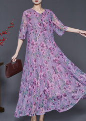 Unique Purple Print Exra Large Hem Chiffon Vacation Dresses Summer