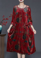 Vintage Mulberry Oversized Print Silk Velvet Dress Fall