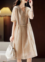 Vogue Champagne Ruffled V Neck Lace Patchwork Maxi Dresses Summer