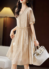 Vogue Champagne Ruffled V Neck Lace Patchwork Maxi Dresses Summer