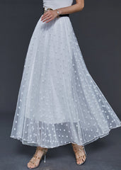 White Dot Tulle Holiday Skirts Elastic Waist Summer