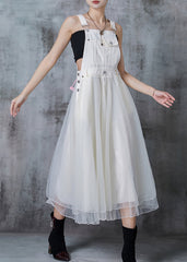 White Patchwork Tulle Holiday Dress Exra Large Hem Summer