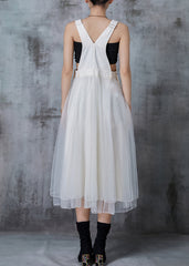 White Patchwork Tulle Holiday Dress Exra Large Hem Summer